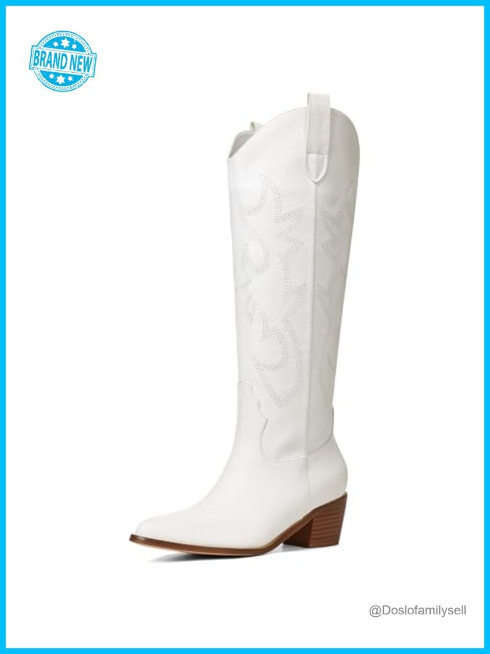 Wide Calf Knee High Cowgirl Boots Western Slip On Vegan Synthetic